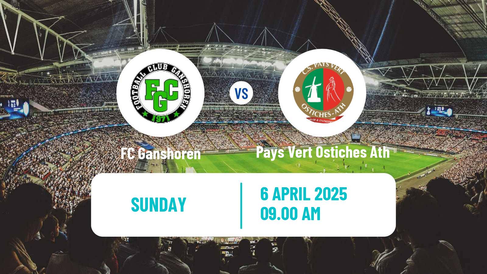 Soccer Belgian Second Amateur Division Group C Ganshoren - Pays Vert Ostiches Ath