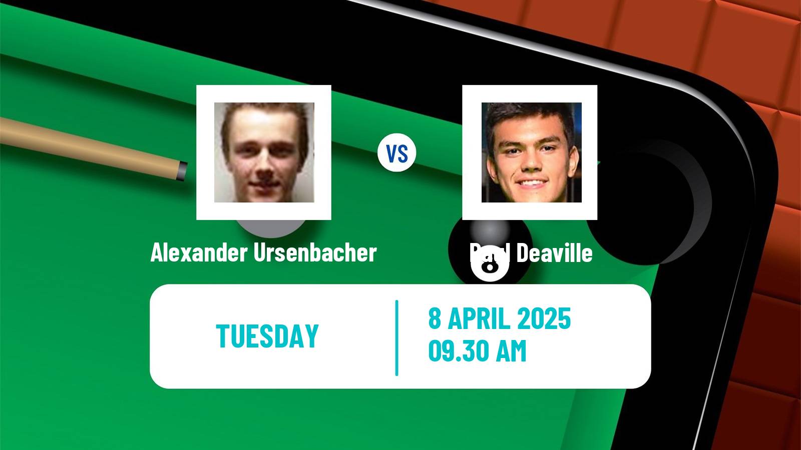 Snooker World Championship Alexander Ursenbacher - Paul Deaville