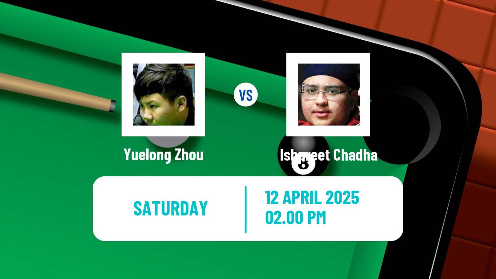 Snooker World Championship Yuelong Zhou - Ishpreet Chadha