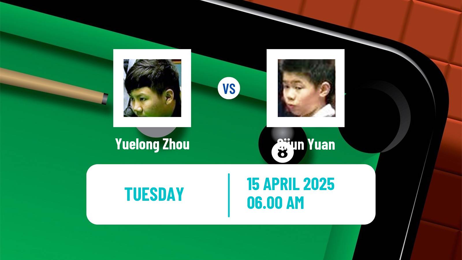 Snooker World Championship Yuelong Zhou - Sijun Yuan