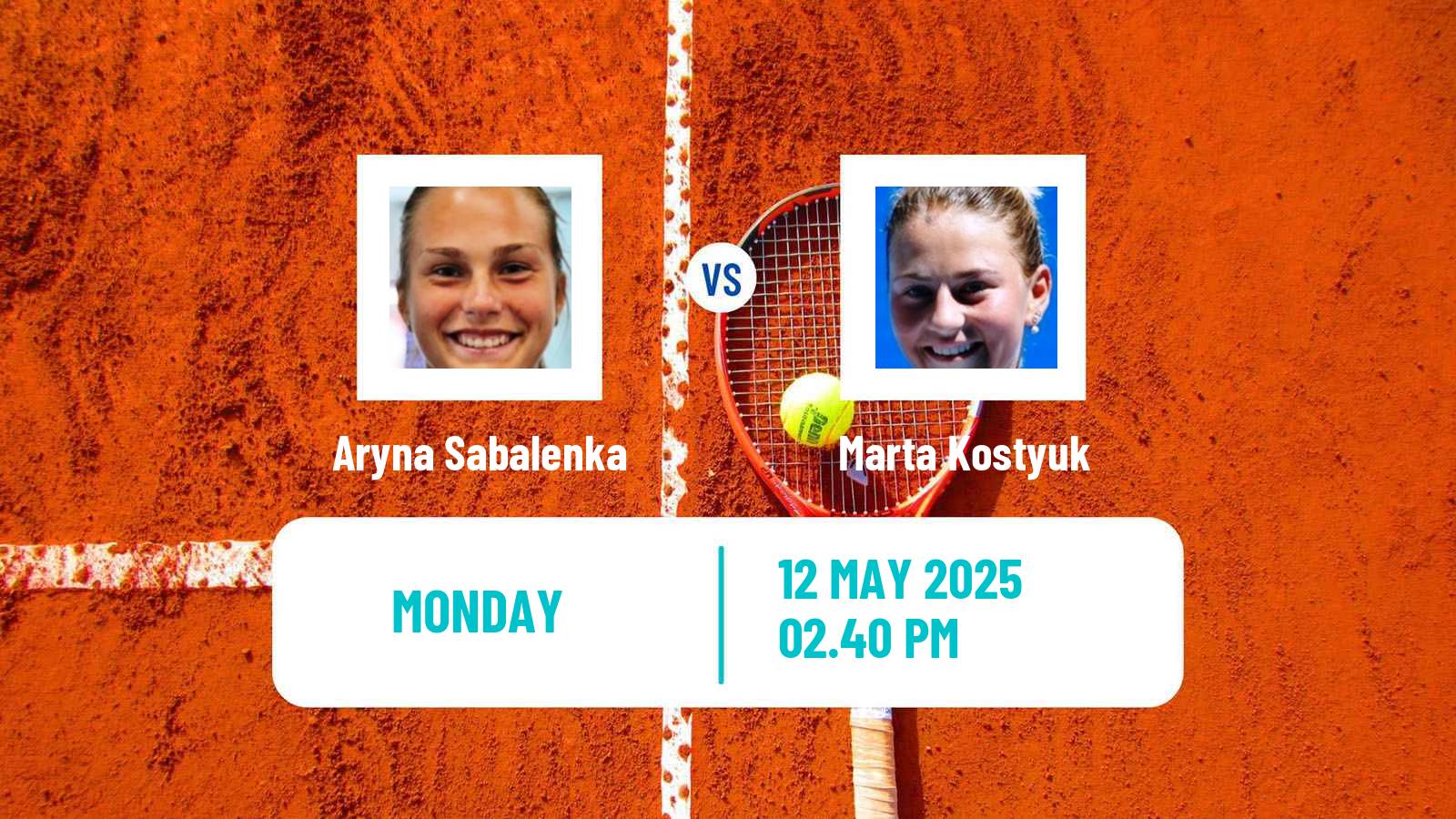 Tennis WTA Roma Aryna Sabalenka - Marta Kostyuk