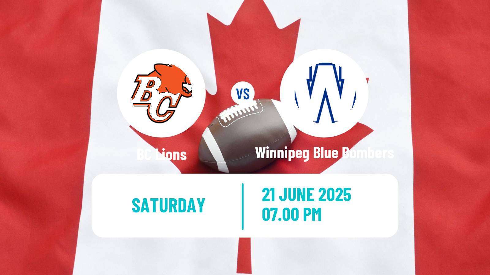 Canadian football CFL BC Lions - Winnipeg Blue Bombers