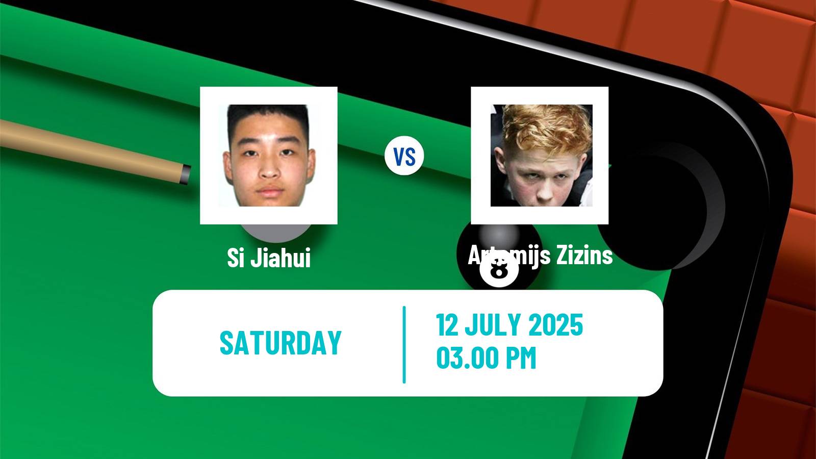 Snooker Championship League Si Jiahui - Artemijs Zizins