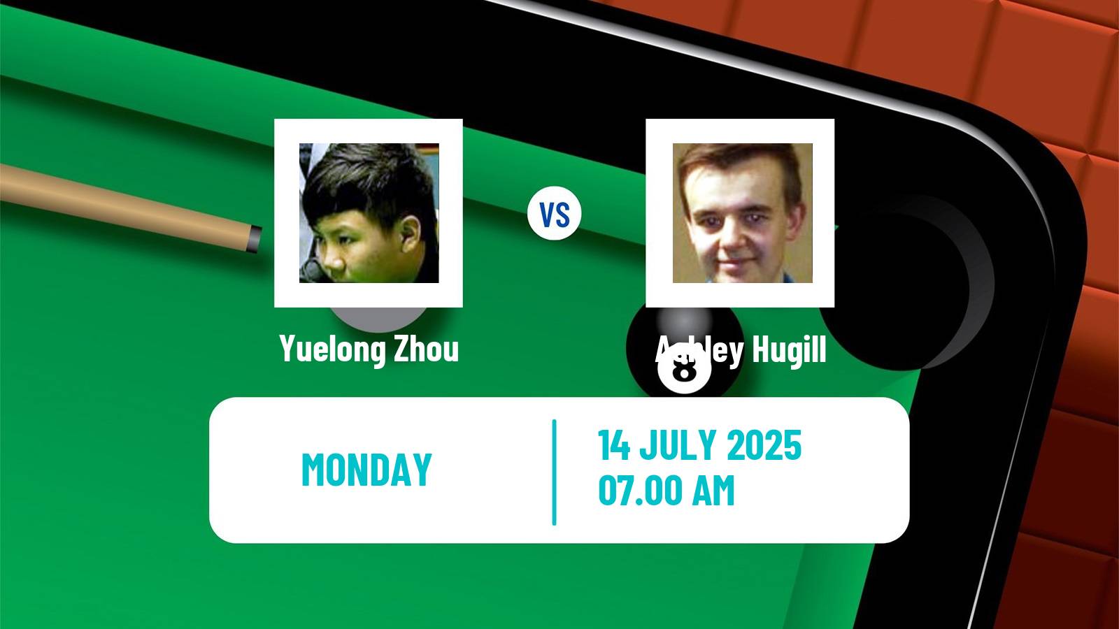 Snooker Championship League Yuelong Zhou - Ashley Hugill
