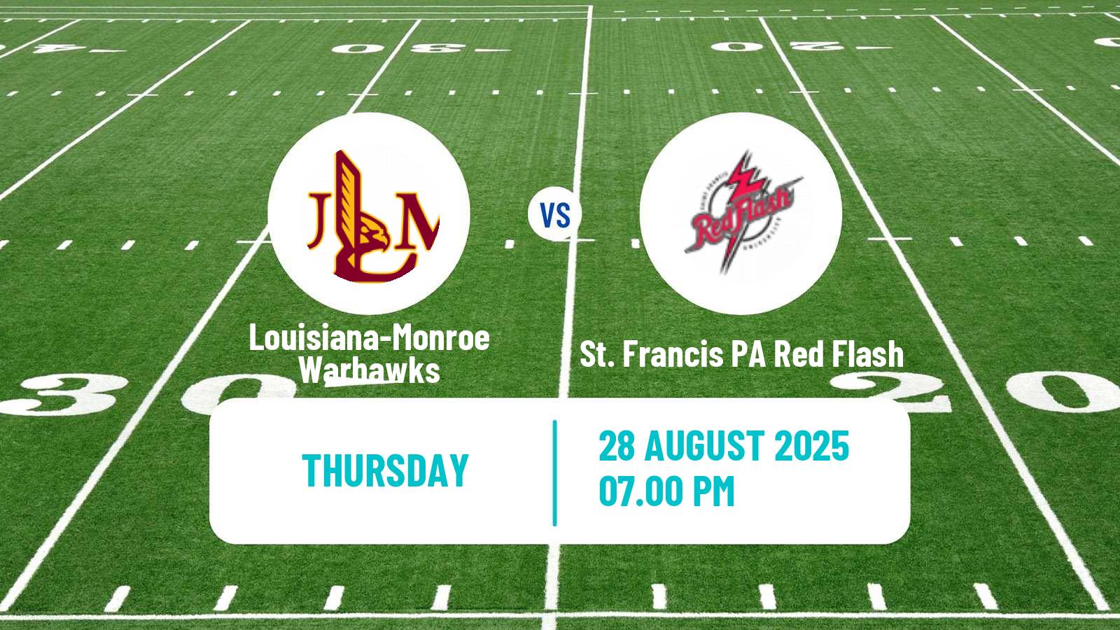 American football NCAA College Football Louisiana-Monroe Warhawks - St. Francis PA Red Flash