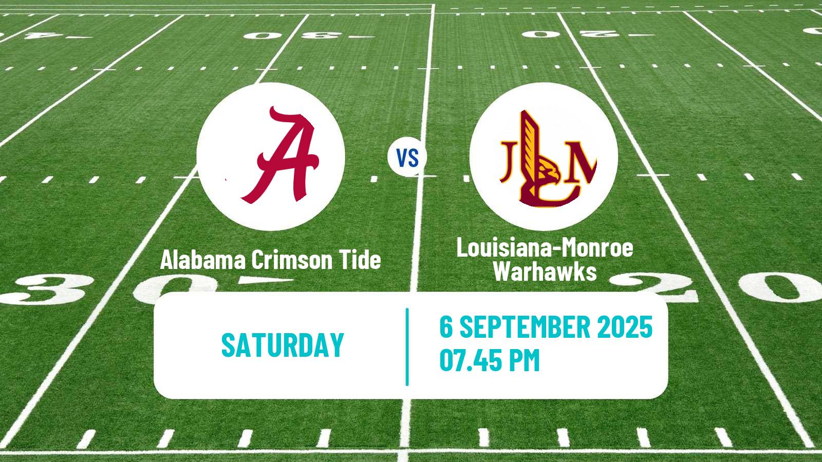 American football NCAA College Football Alabama Crimson Tide - Louisiana-Monroe Warhawks