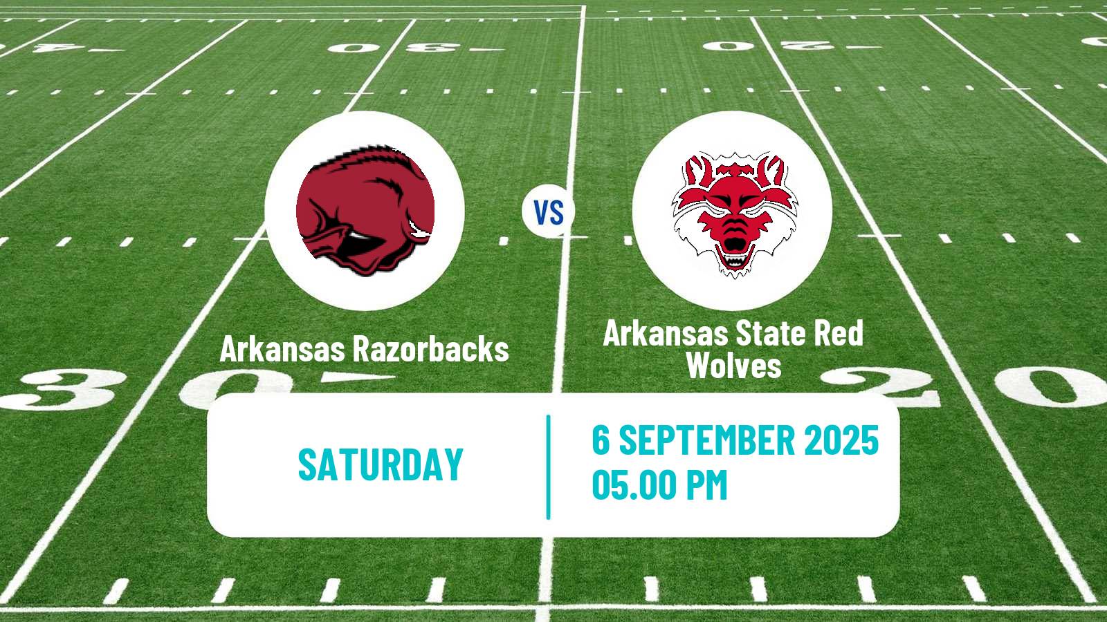American football NCAA College Football Arkansas Razorbacks - Arkansas State Red Wolves