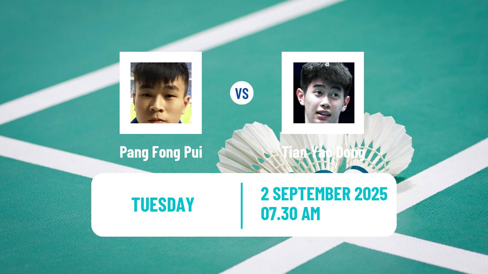 Badminton BWF World Tour China Masters 2 Men Pang Fong Pui - Tian Yao Dong