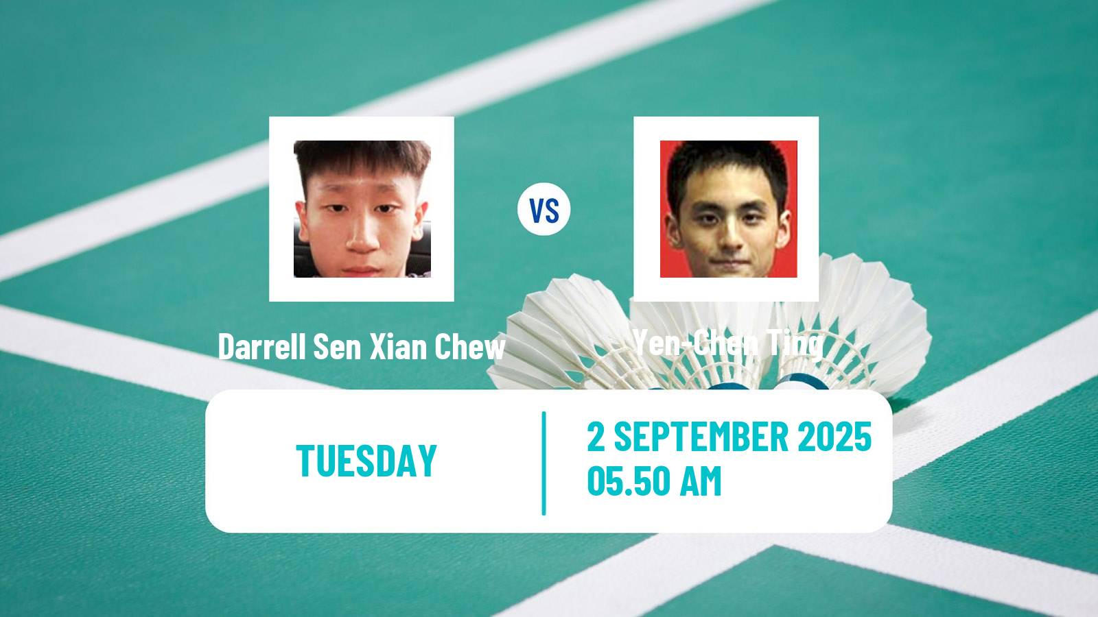 Badminton BWF World Tour China Masters 2 Men Darrell Sen Xian Chew - Yen-Chen Ting