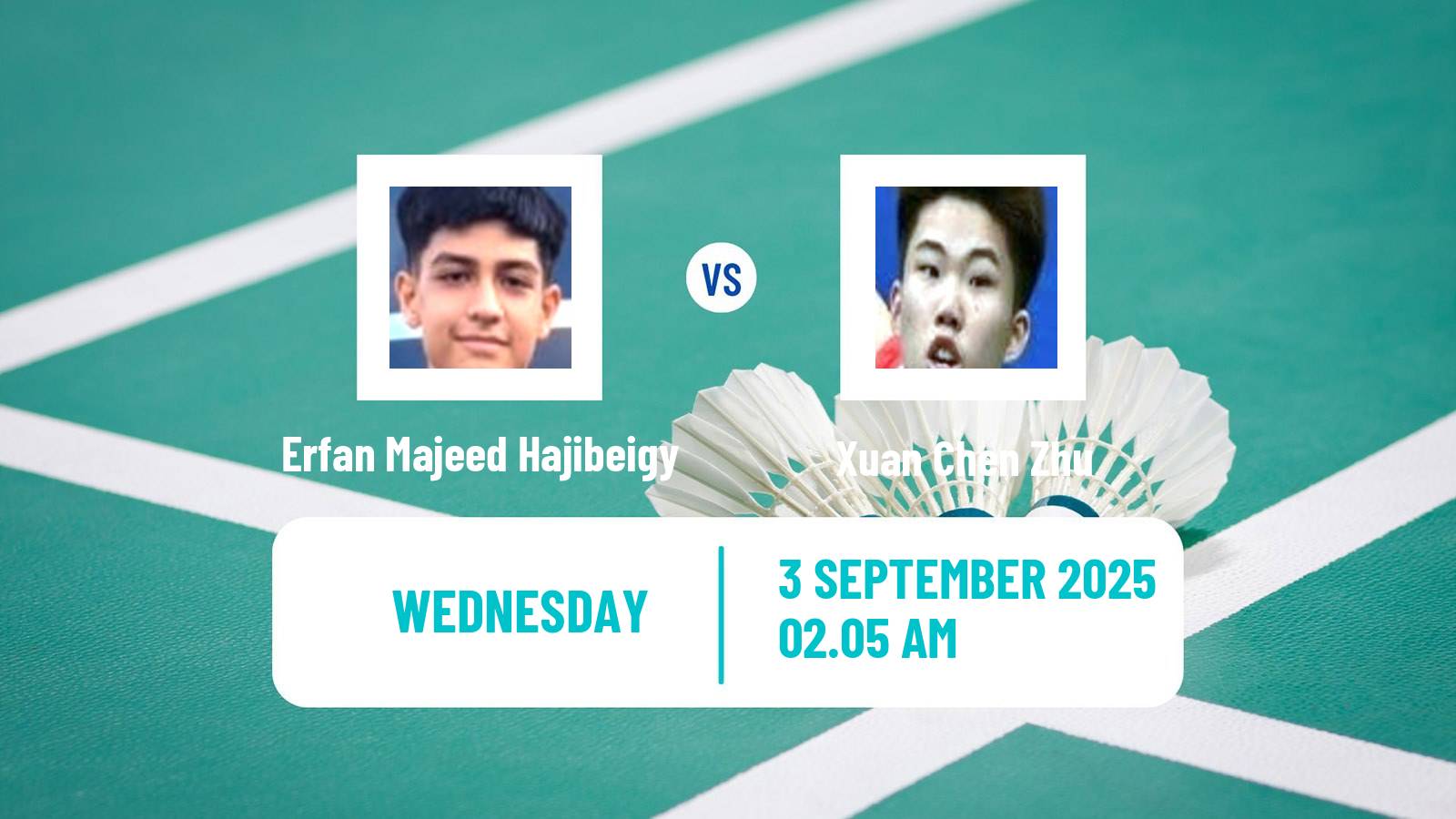 Badminton BWF World Tour China Masters 2 Men Erfan Majeed Hajibeigy - Xuan Chen Zhu