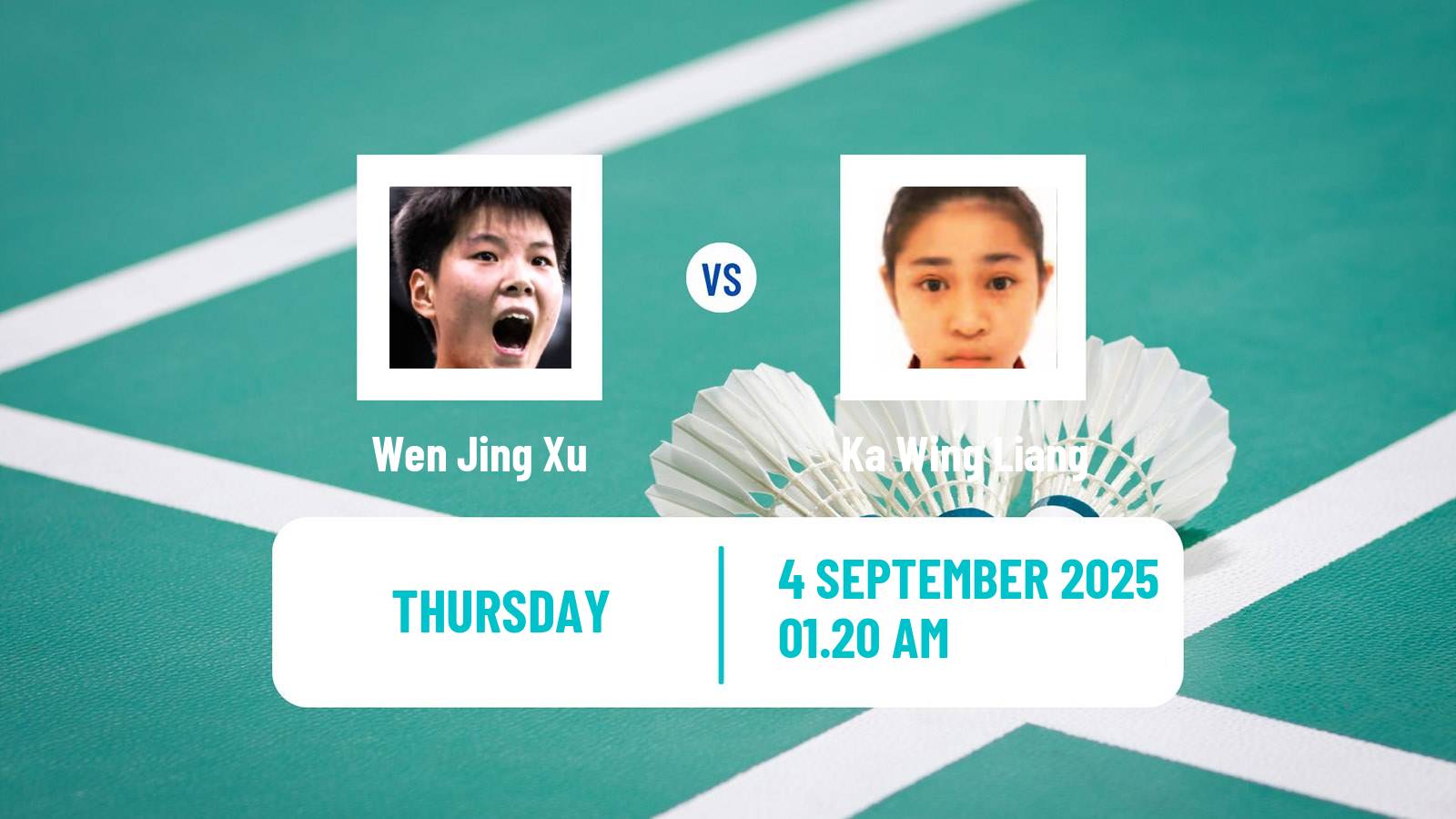 Badminton BWF World Tour China Masters 2 Women Wen Jing Xu - Ka Wing Liang