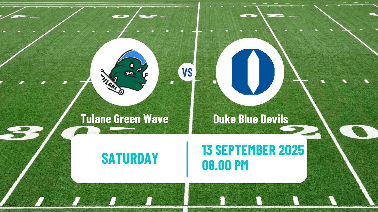 American football NCAA College Football Tulane Green Wave - Duke Blue Devils