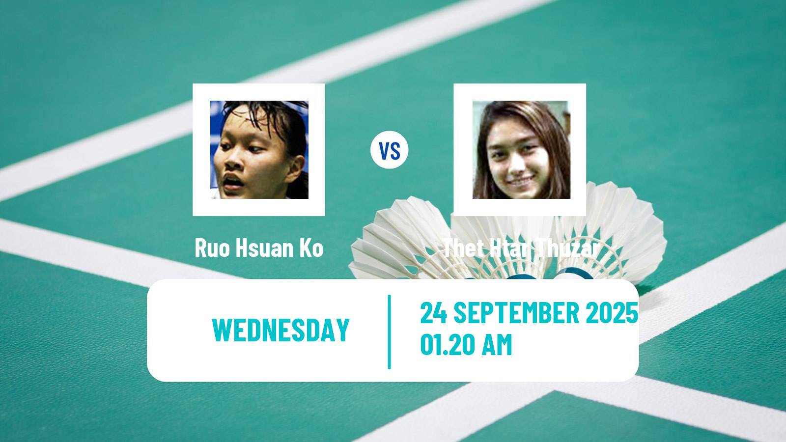 Badminton BWF World Tour Kaohsiung Masters Women Ruo Hsuan Ko - Thet Htar Thuzar