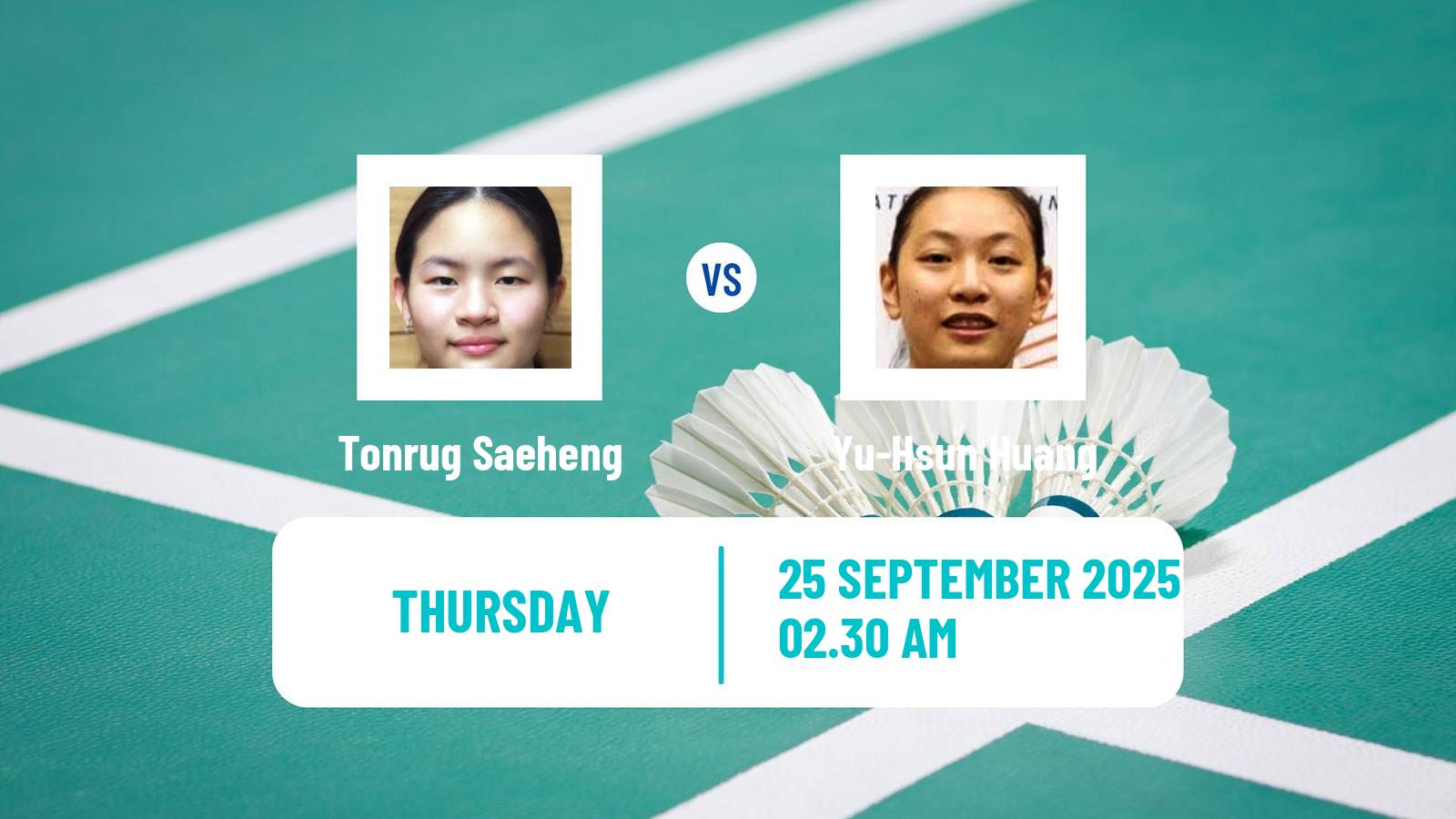 Badminton BWF World Tour Kaohsiung Masters Women Tonrug Saeheng - Yu-Hsun Huang