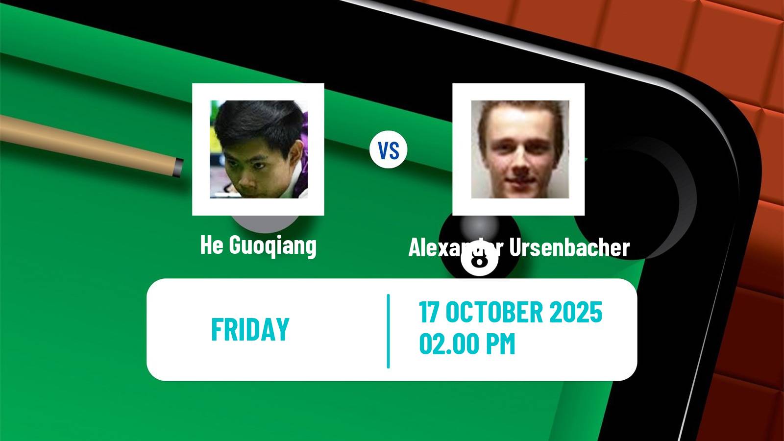 Snooker Scottish Open He Guoqiang - Alexander Ursenbacher