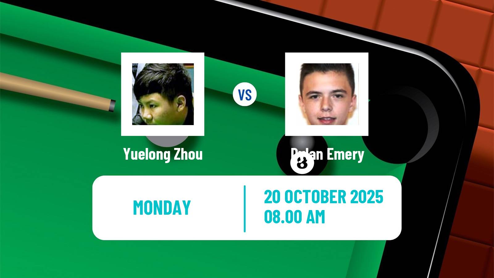 Snooker Northern Ireland Open Yuelong Zhou - Dylan Emery