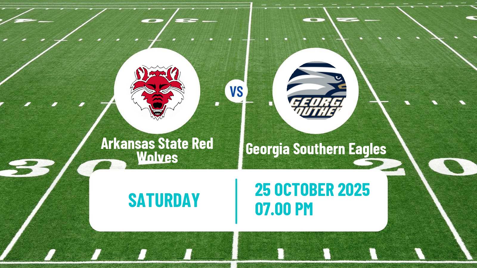 American football NCAA College Football Arkansas State Red Wolves - Georgia Southern Eagles