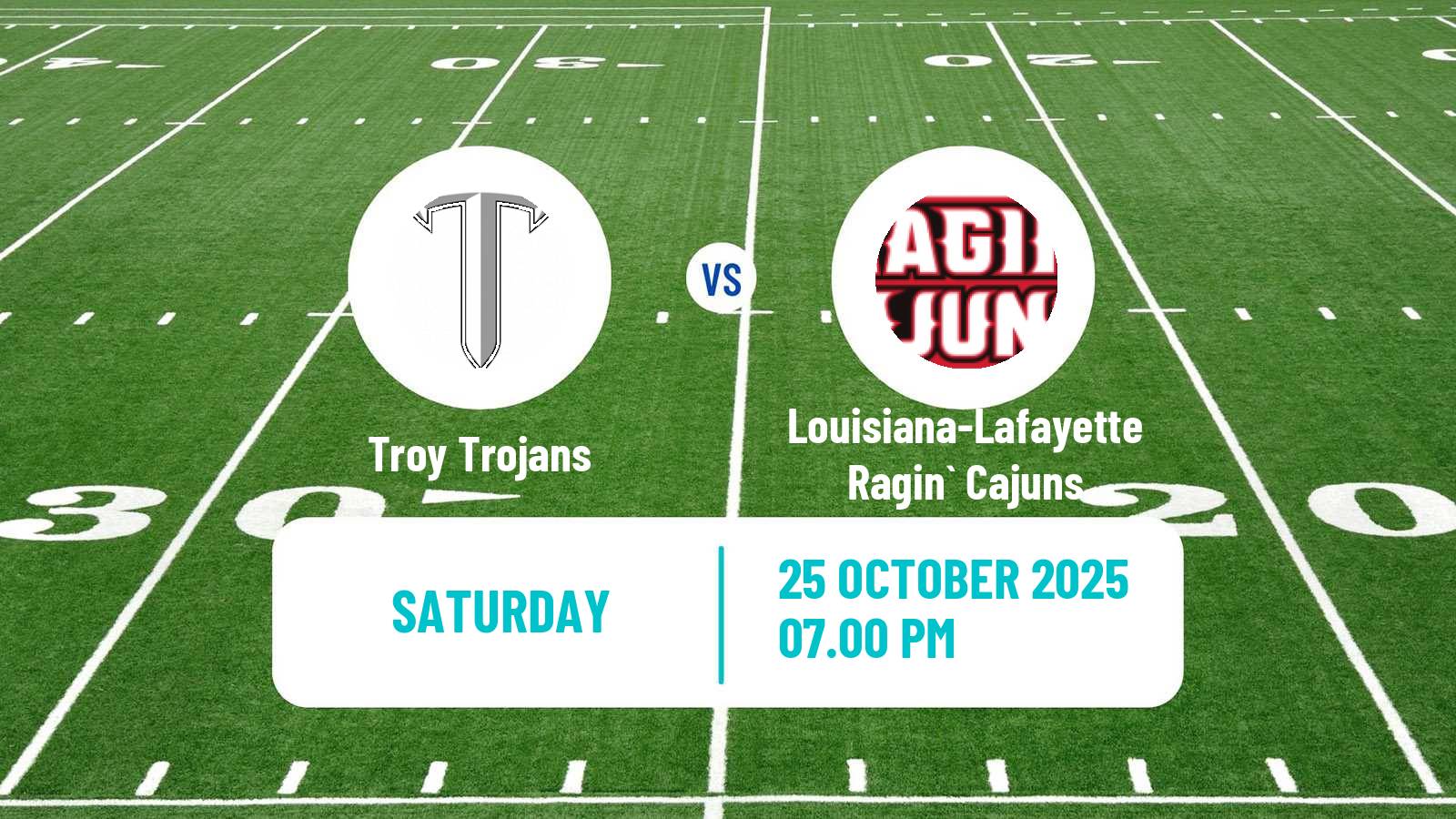 American football NCAA College Football Troy Trojans - Louisiana-Lafayette Ragin` Cajuns