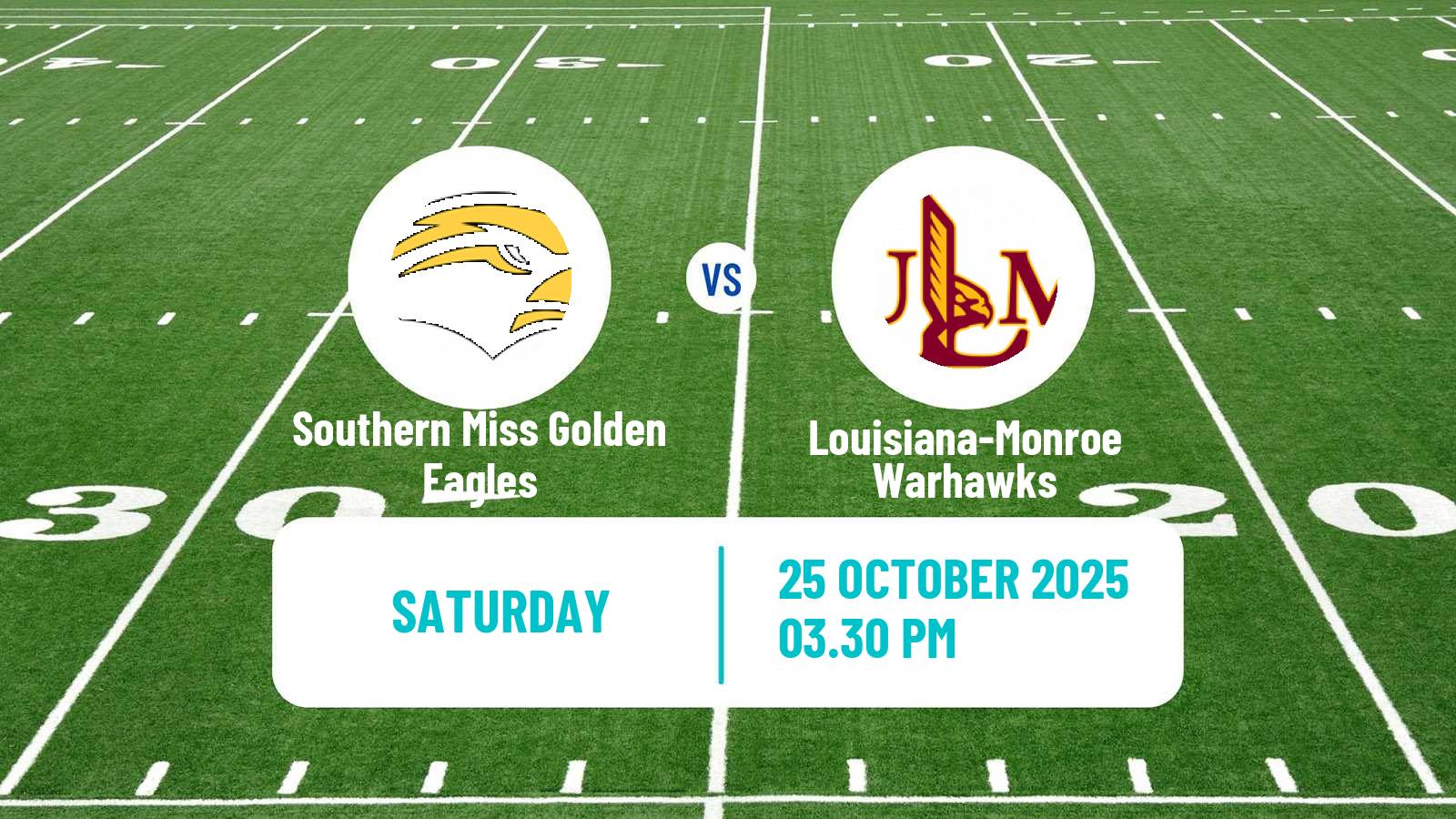 American football NCAA College Football Southern Miss Golden Eagles - Louisiana-Monroe Warhawks