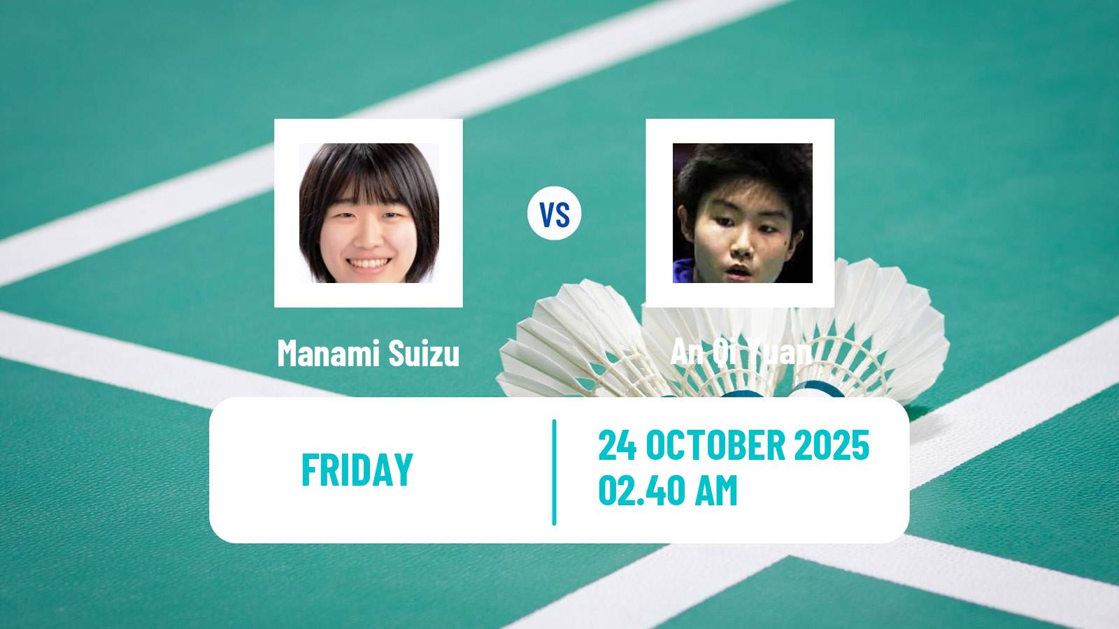 Badminton BWF World Tour Indonesia Masters 3 Women Manami Suizu - An Qi Yuan