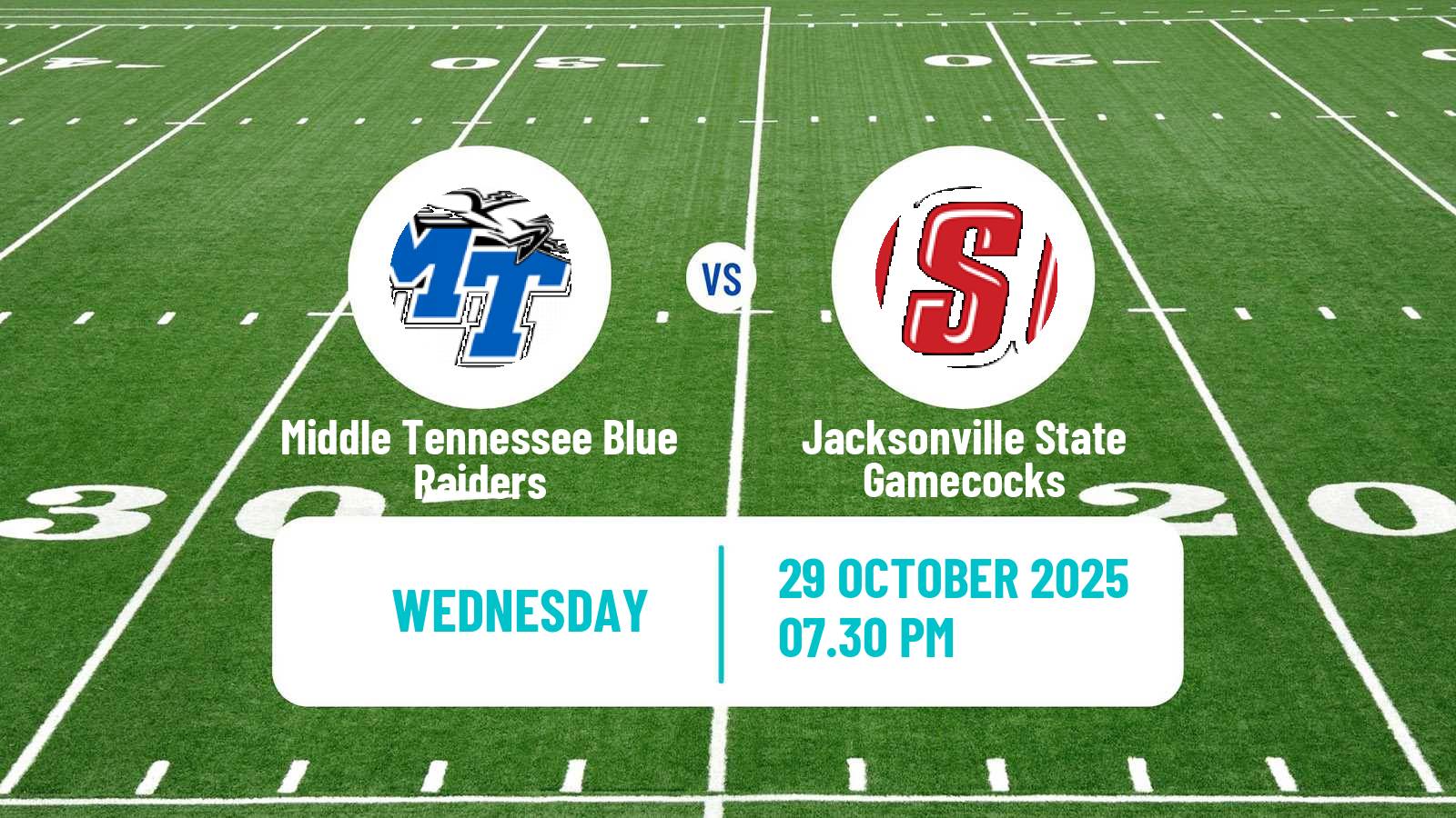 American football NCAA College Football Middle Tennessee Blue Raiders - Jacksonville State Gamecocks