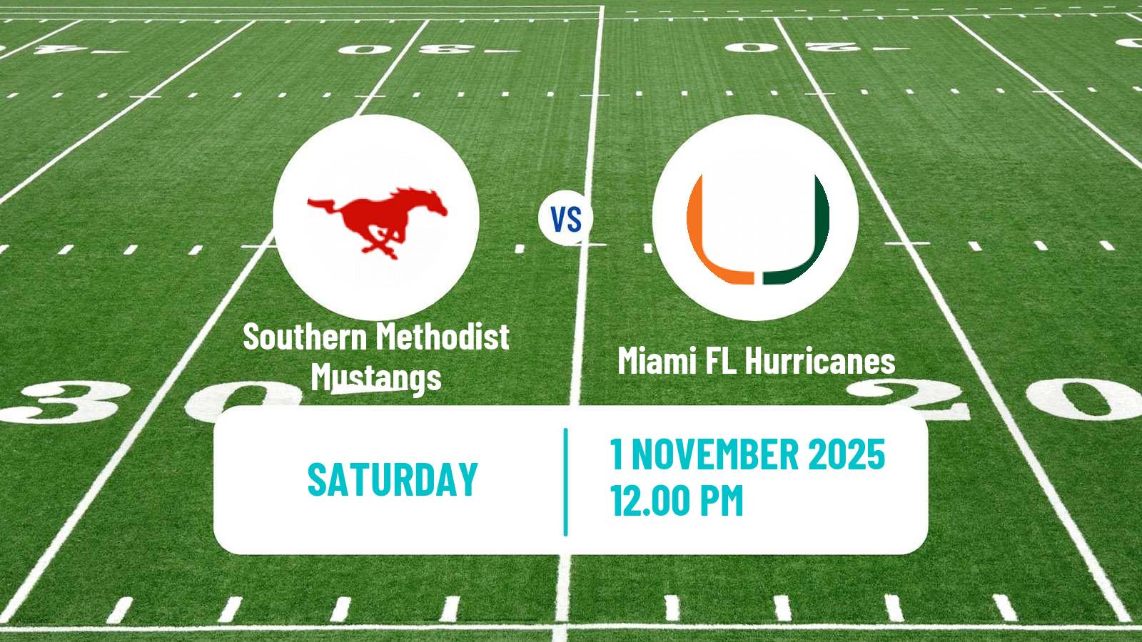 American football NCAA College Football Southern Methodist Mustangs - Miami FL Hurricanes