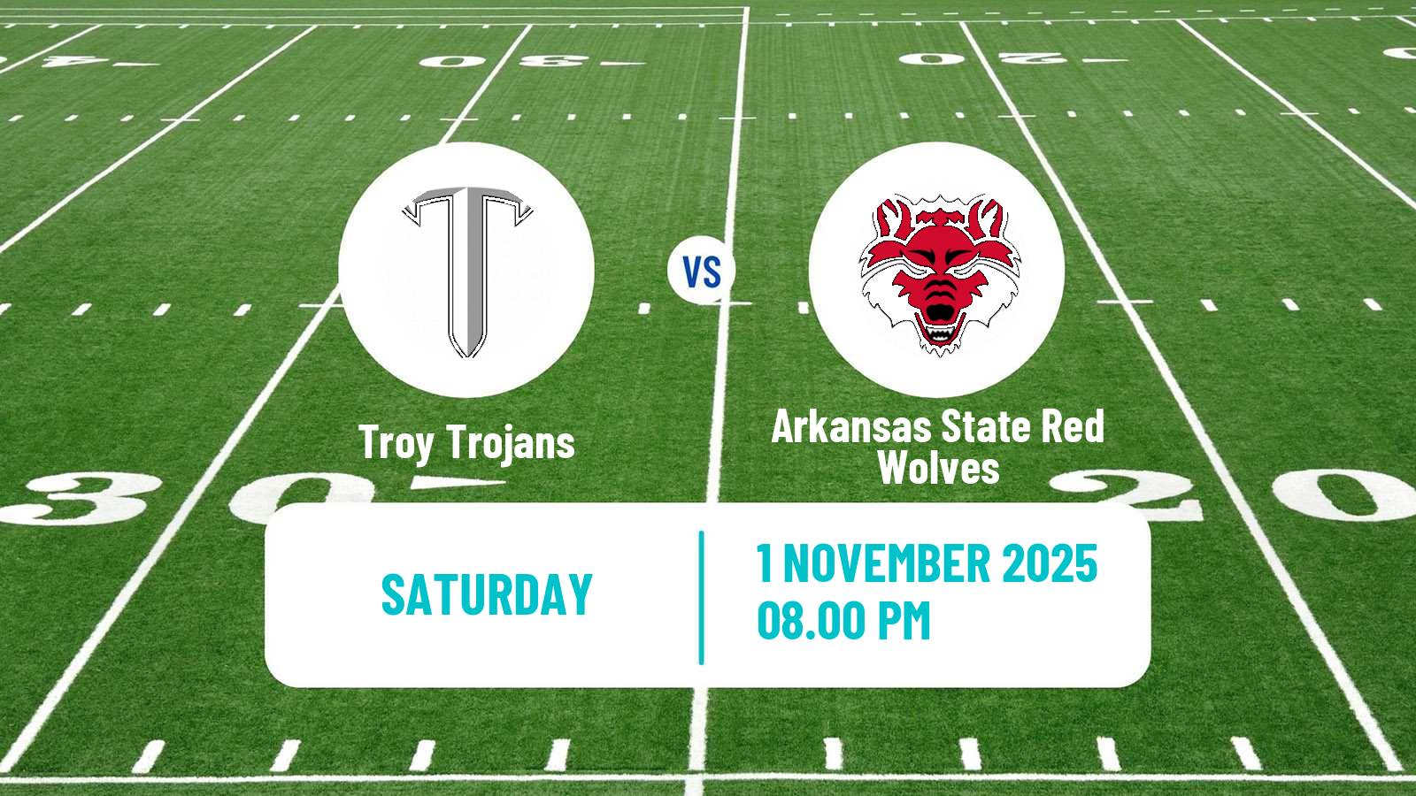 American football NCAA College Football Troy Trojans - Arkansas State Red Wolves