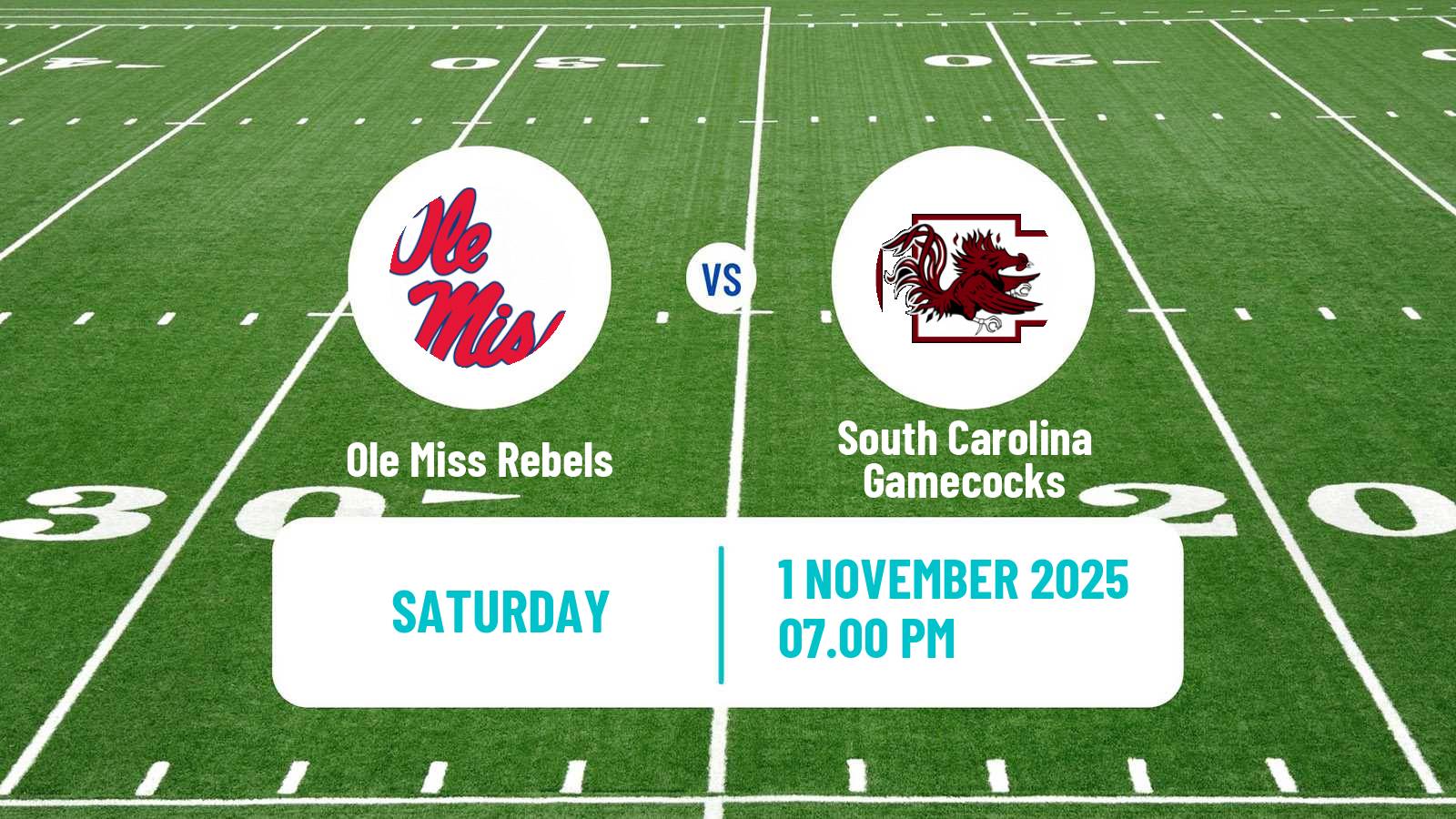 American football NCAA College Football Ole Miss Rebels - South Carolina Gamecocks