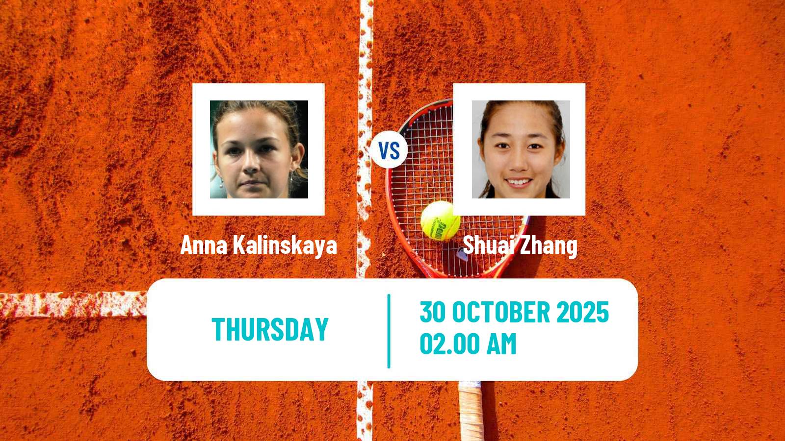 Tennis WTA Hong Kong Anna Kalinskaya - Shuai Zhang