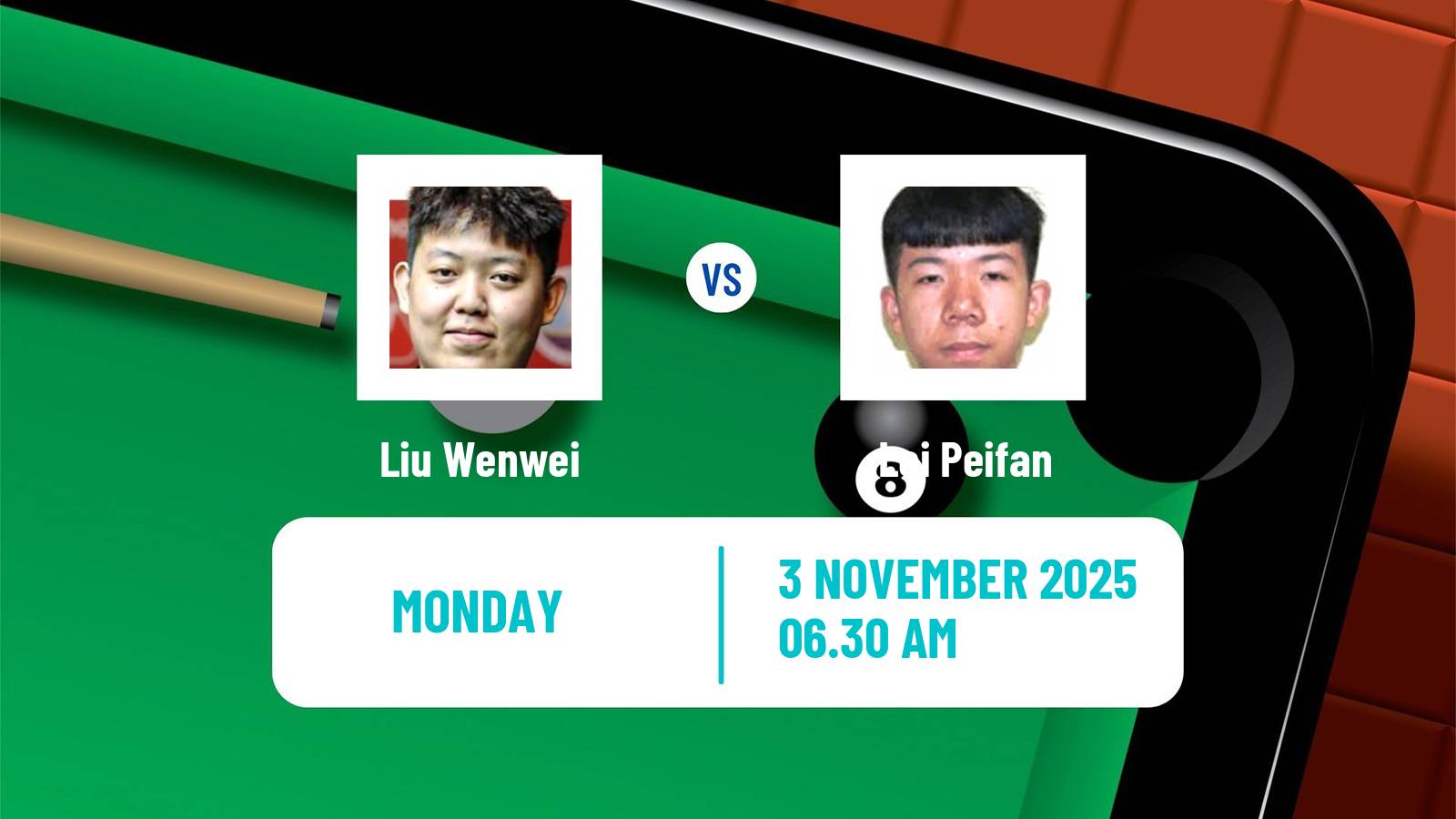 Snooker International Championship Liu Wenwei - Lei Peifan