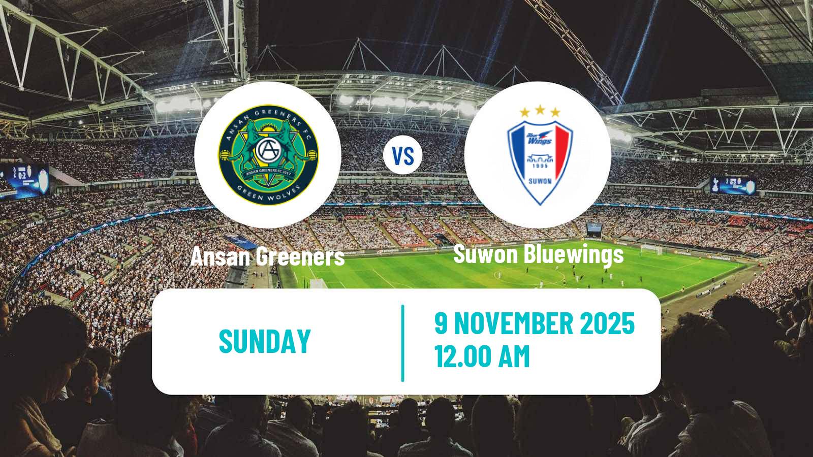 Football South Korean K-League 2 Ansan Greeners - Suwon Bluewings