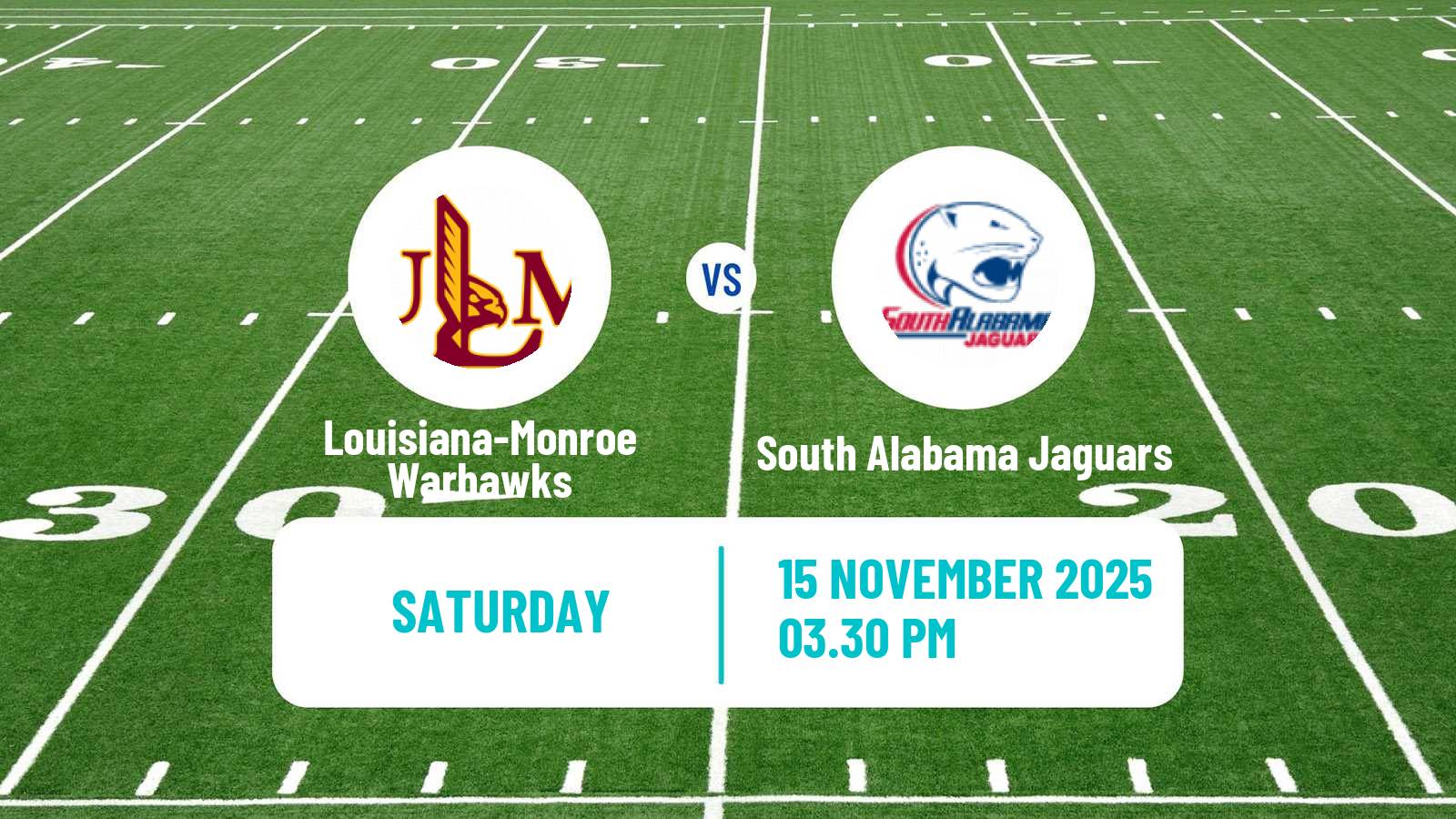 American football NCAA College Football Louisiana-Monroe Warhawks - South Alabama Jaguars
