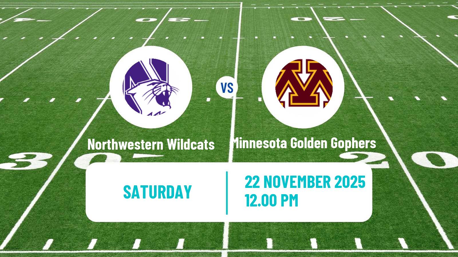 American football NCAA College Football Northwestern Wildcats - Minnesota Golden Gophers