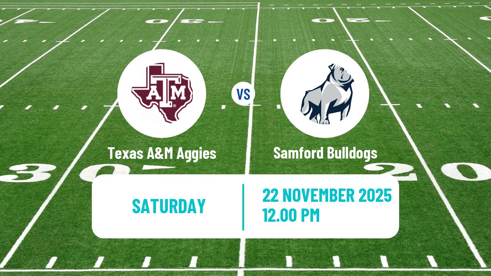 American football NCAA College Football Texas A&M Aggies - Samford Bulldogs